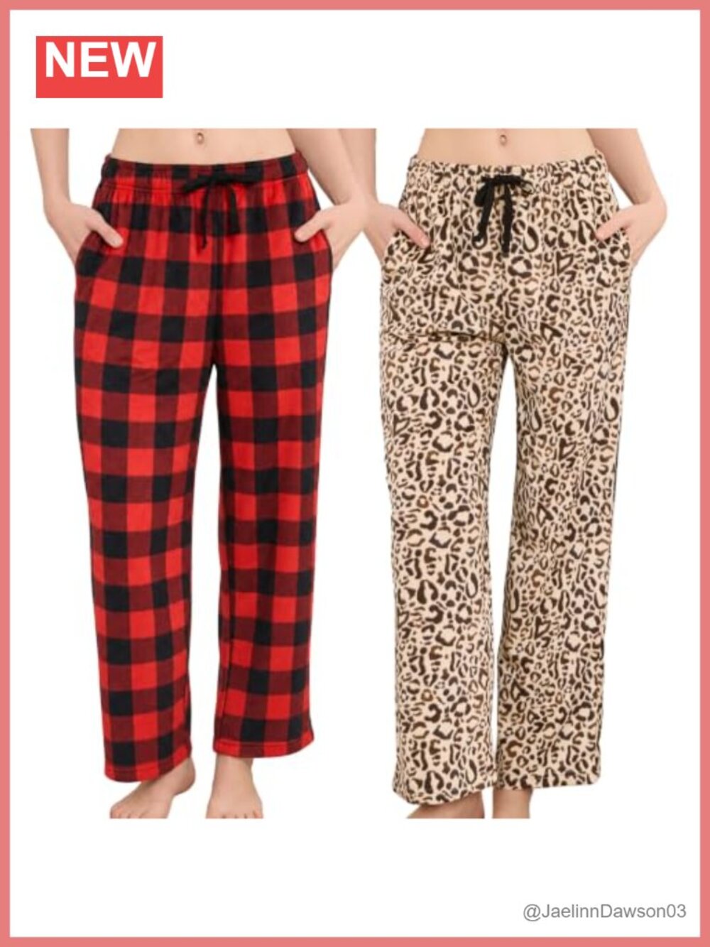 Women's Plaid & Animal Print Fleece Pajama Pants with Pockets